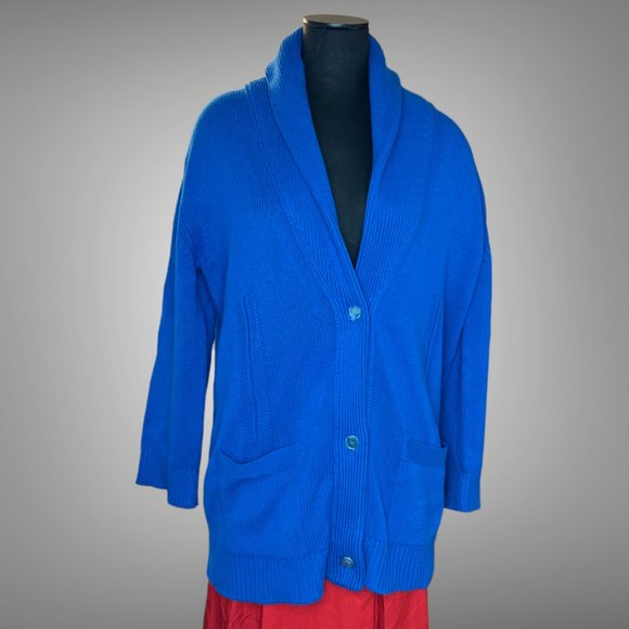 Hermes NWT Cashmere & Cotton Shawl Collar Cardigan EU 40 Blue Smalt Sweater - Picture 12 of 14